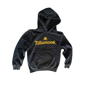 Tillamook Logo Hoodie Kids S Navy Yellow Graphic Pullover Streetwear PNW Cozy